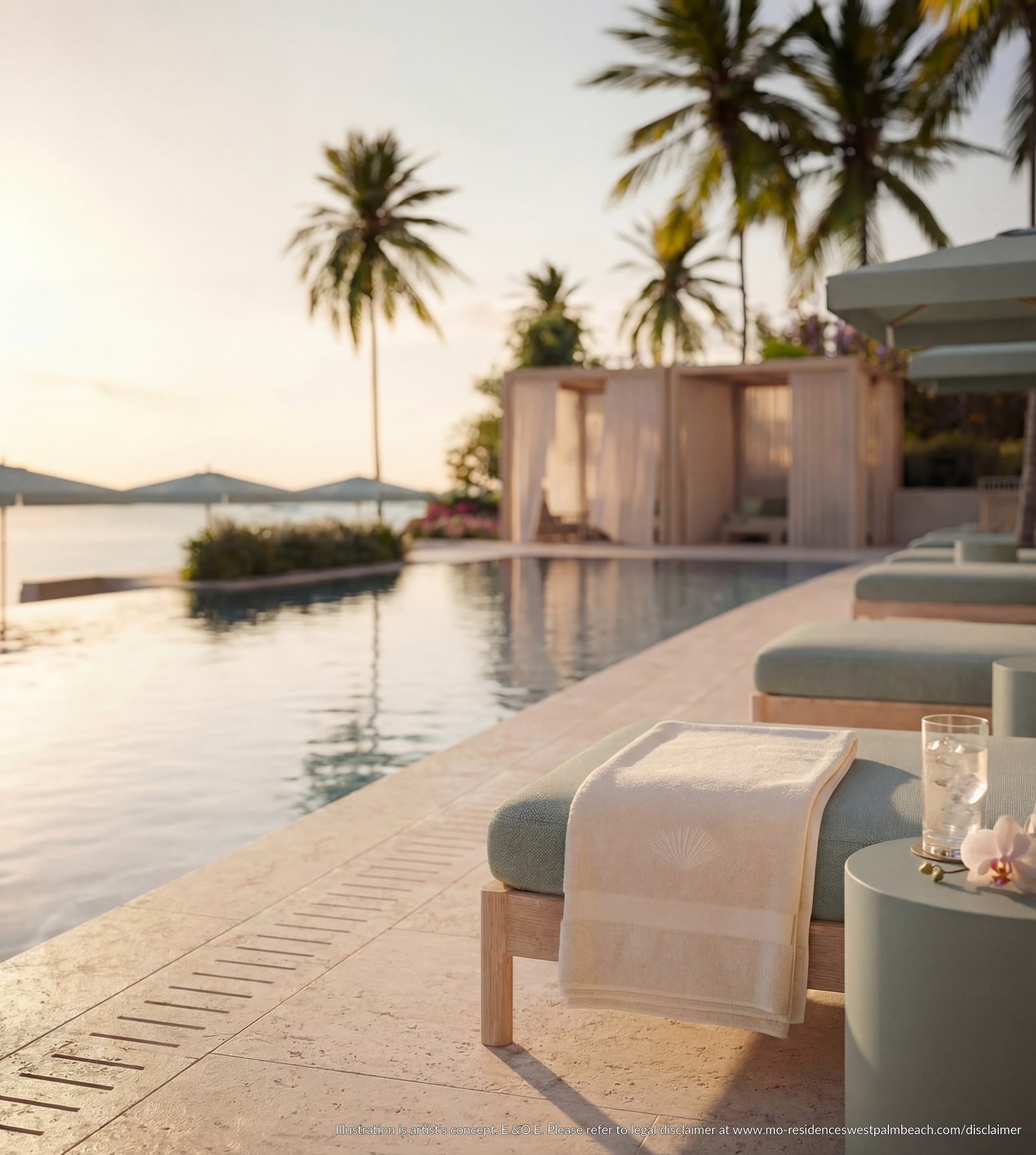 Mandarin Oriental Residences West Palm Beach — poolside towel and lounge vignette